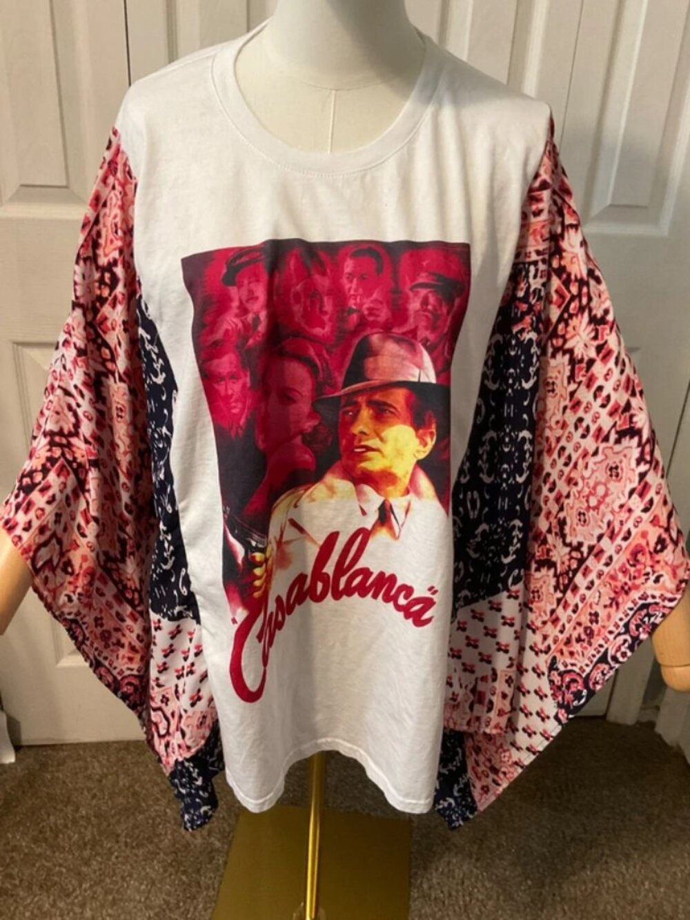 Casablanca Upcycled Graphic T-Shirt with Flowy Printed Sleeves - OSFM